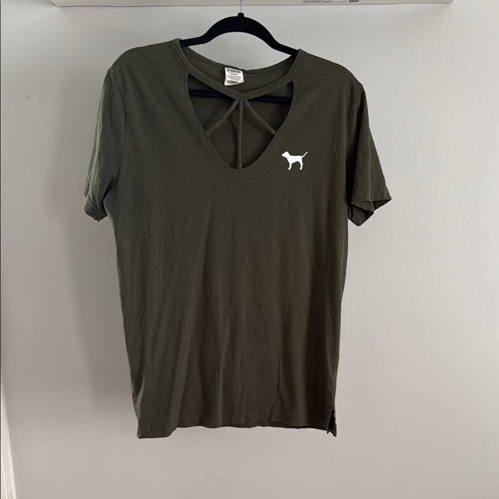 PINK Victoria's Secret Dark Green Cut-Out Tee